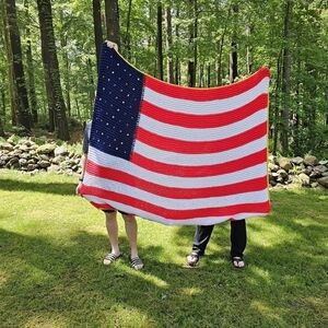 Handmade American Flag Knit Throw Attached Stars, Large, Not Perfect See Photos